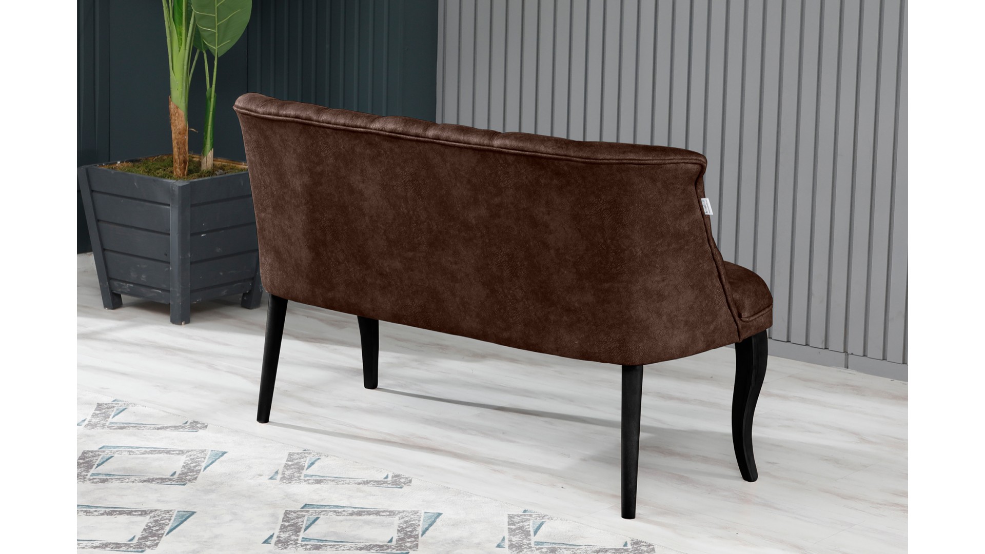 Roma Kolsuz Çay Seti İkili Koltuk Nubuk Kumaş Siyah Ahşap Ayak Kahve