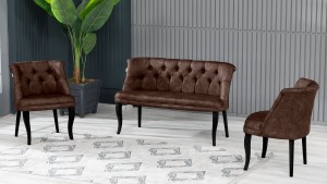 Roma Kolsuz Çay Seti Koltuk Takımı Nubuk Kumaş Ahşap Ahşap Ayak Kahve