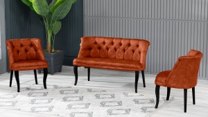 Roma Kolsuz Çay Seti Koltuk Takımı Nubuk Kumaş Ahşap Ahşap Ayak Kiremit