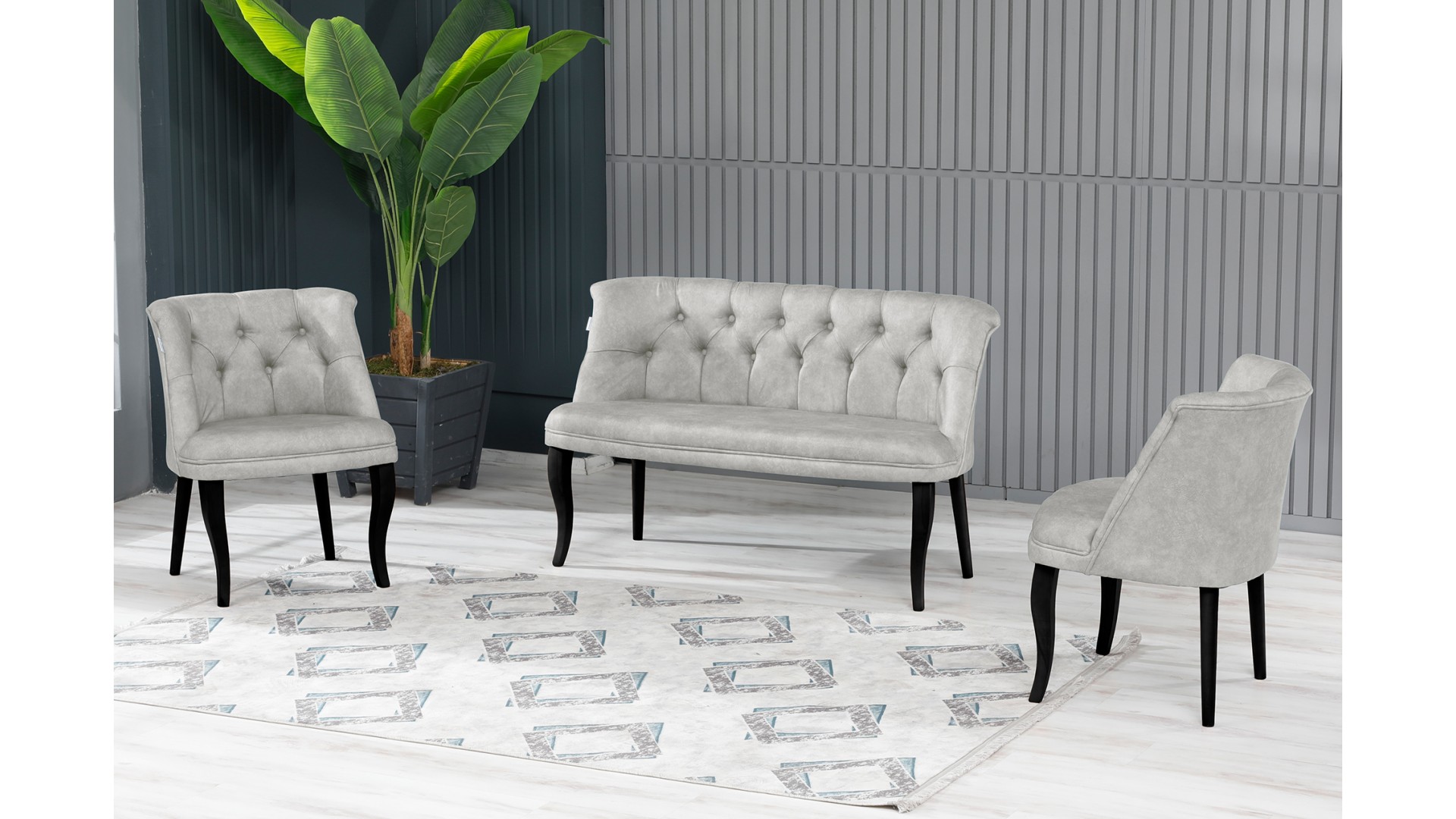 Roma Kolsuz Çay Seti Koltuk Takımı Nubuk Kumaş Ahşap Ahşap Ayak Krem