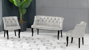 Roma Kolsuz Çay Seti Koltuk Takımı Nubuk Kumaş Ahşap Ahşap Ayak Krem