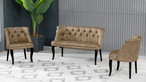 Roma Kolsuz Çay Seti Koltuk Takımı Nubuk Kumaş Ahşap Ahşap Ayak Sütlü Kahve