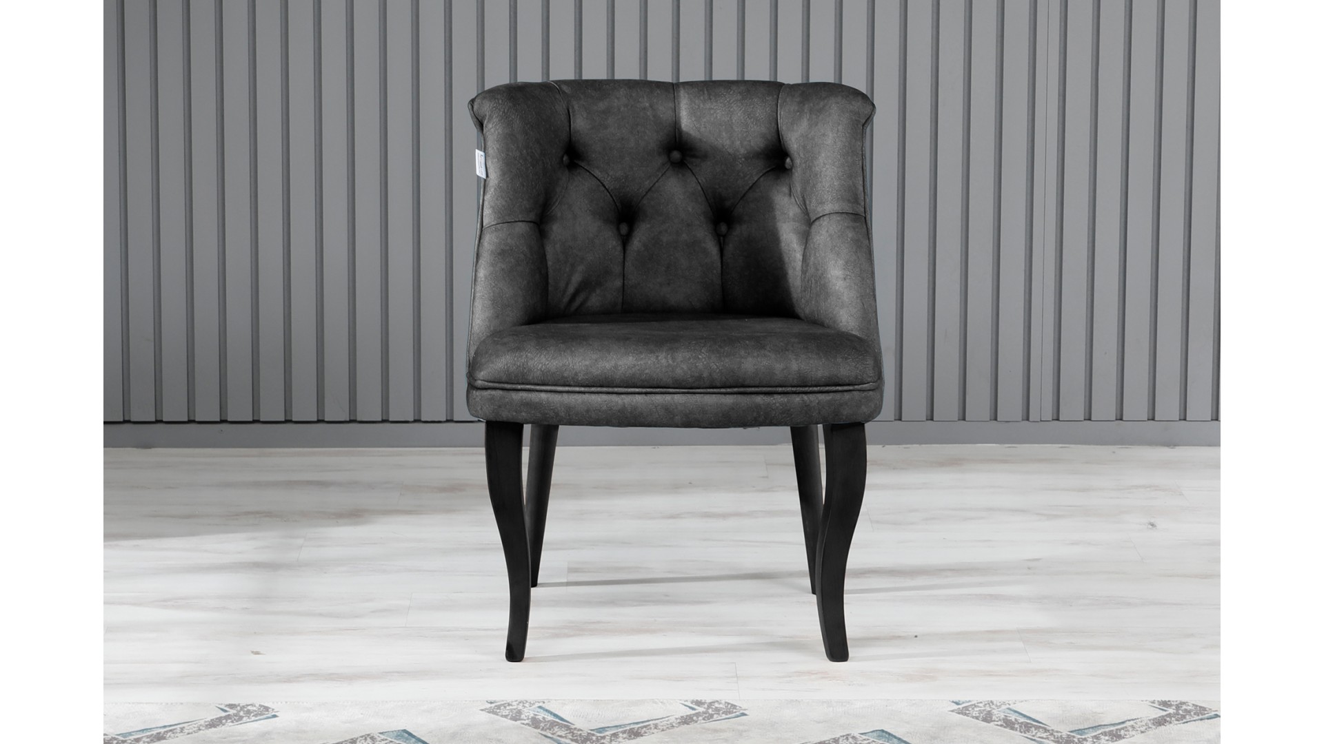 Roma Kolsuz Çay Seti Koltuk Takımı Nubuk Kumaş Siyah Ahşap Ayak Füme