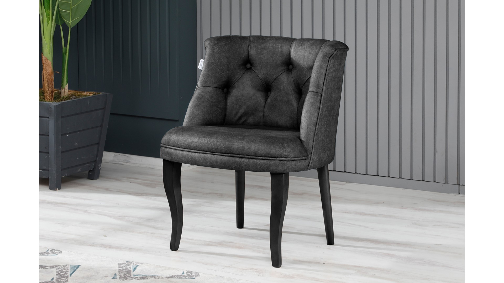 Roma Kolsuz Çay Seti Koltuk Takımı Nubuk Kumaş Siyah Ahşap Ayak Füme