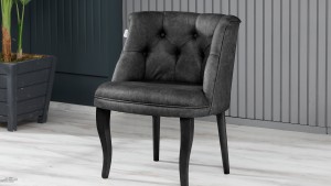 Roma Kolsuz Çay Seti Koltuk Takımı Nubuk Kumaş Siyah Ahşap Ayak Füme