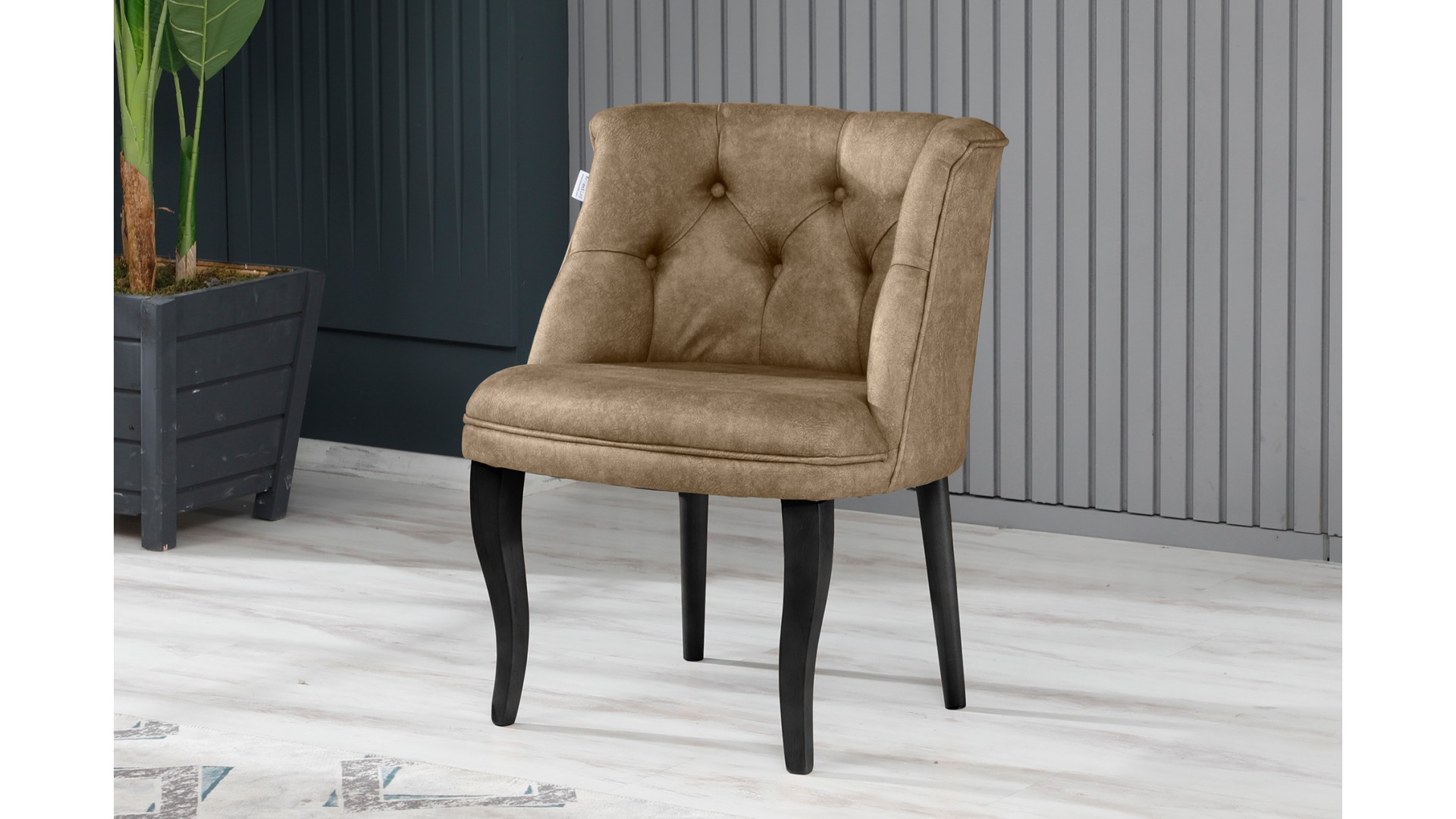 Roma Kolsuz Çay Seti Koltuk Takımı Nubuk Kumaş Ahşap Ahşap Ayak Sütlü Kahve