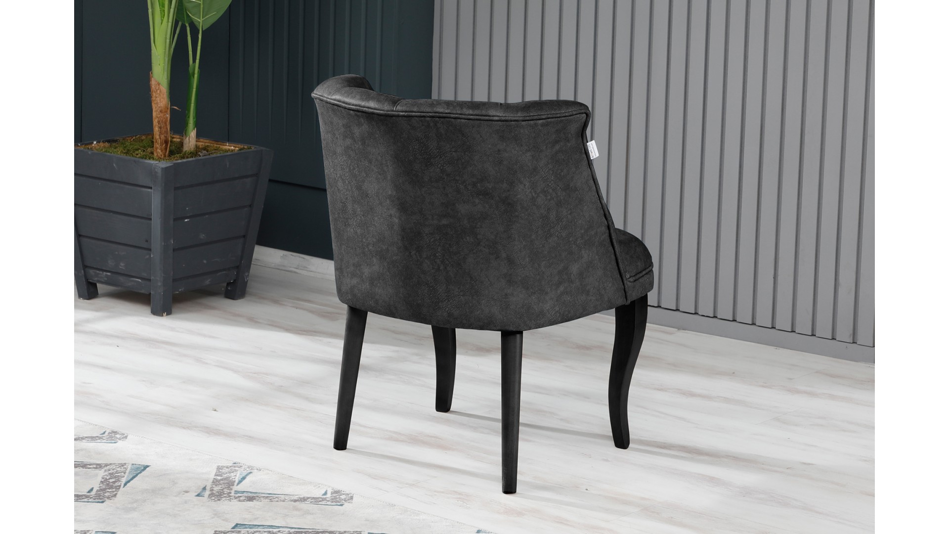 Roma Kolsuz Çay Seti Koltuk Takımı Nubuk Kumaş Siyah Ahşap Ayak Füme