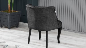 Roma Kolsuz Çay Seti Koltuk Takımı Nubuk Kumaş Siyah Ahşap Ayak Füme