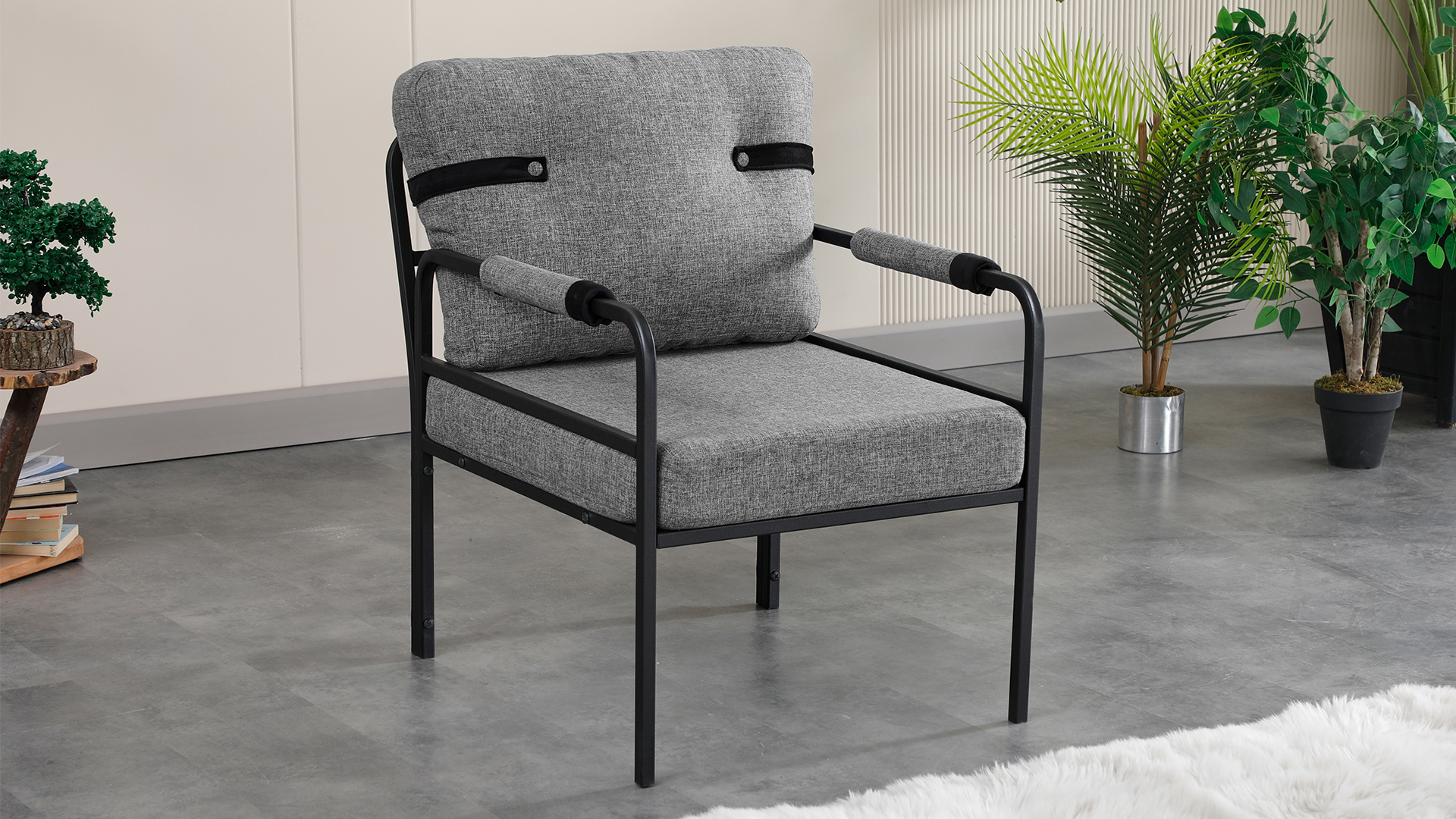 Armens Linda Balkon,Bahçe Mobilyası,Cafe,Metal Koltuk Takımı 1 ikili 2 Tekli Gri