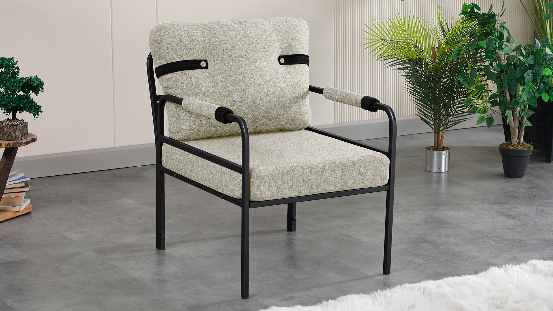 Armens Linda Balkon,Bahçe Mobilyası,Cafe,Metal Koltuk Takımı 1 ikili 2 Tekli Krem