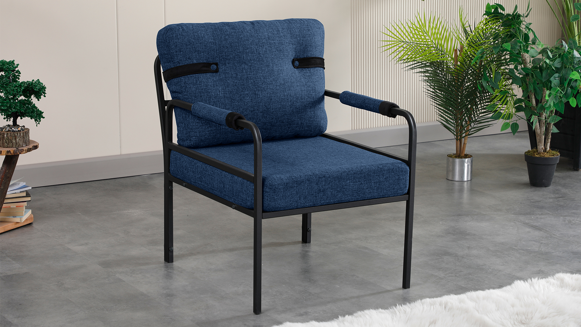 Armens Linda Balkon,Bahçe Mobilyası,Cafe,Metal Koltuk Takımı 1 ikili 2 Tekli Lacivert