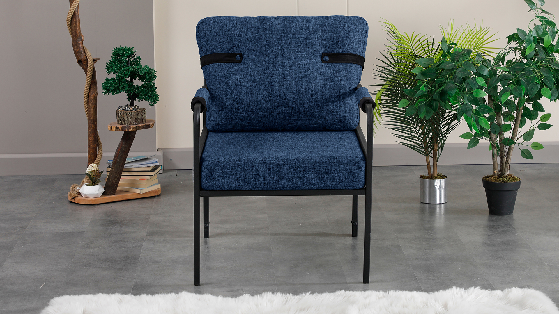 Armens Linda Balkon,Bahçe Mobilyası,Cafe,Metal Koltuk Takımı 1 ikili 2 Tekli Lacivert