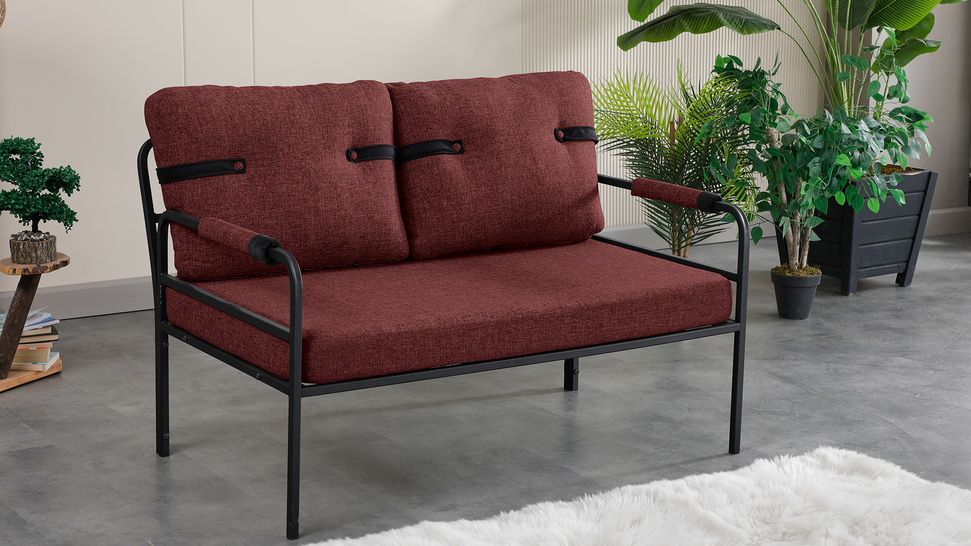 Armens Linda Balkon,Bahçe Mobilyası,Cafe,Metal İkili Koltuk Bordo