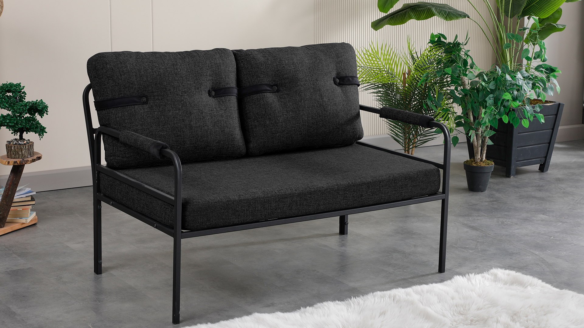 Armens Linda Balkon,Bahçe Mobilyası,Cafe,Metal İkili Koltuk Füme