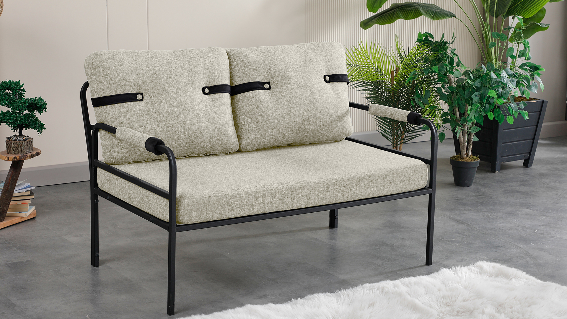 Armens Linda Balkon,Bahçe,Cafe,Metal İkili Koltuk Gri