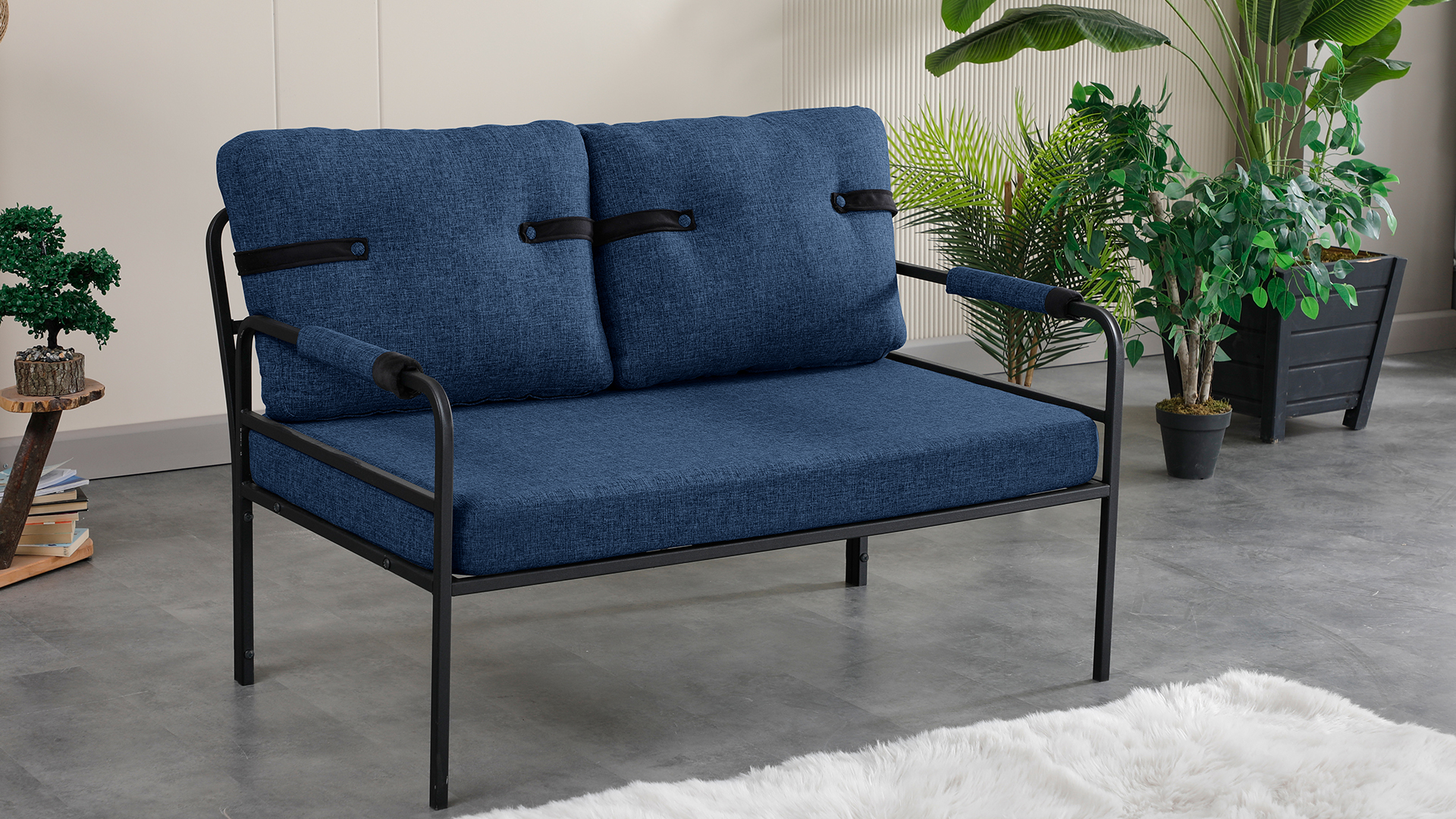 Armens Linda Balkon,Bahçe Mobilyası,Cafe,Metal İkili Koltuk Lacivert