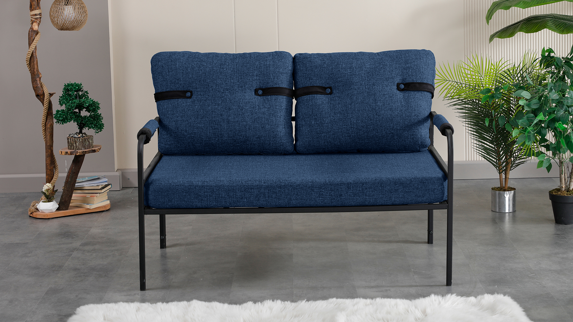 Armens Linda Balkon,Bahçe Mobilyası,Cafe,Metal İkili Koltuk Lacivert