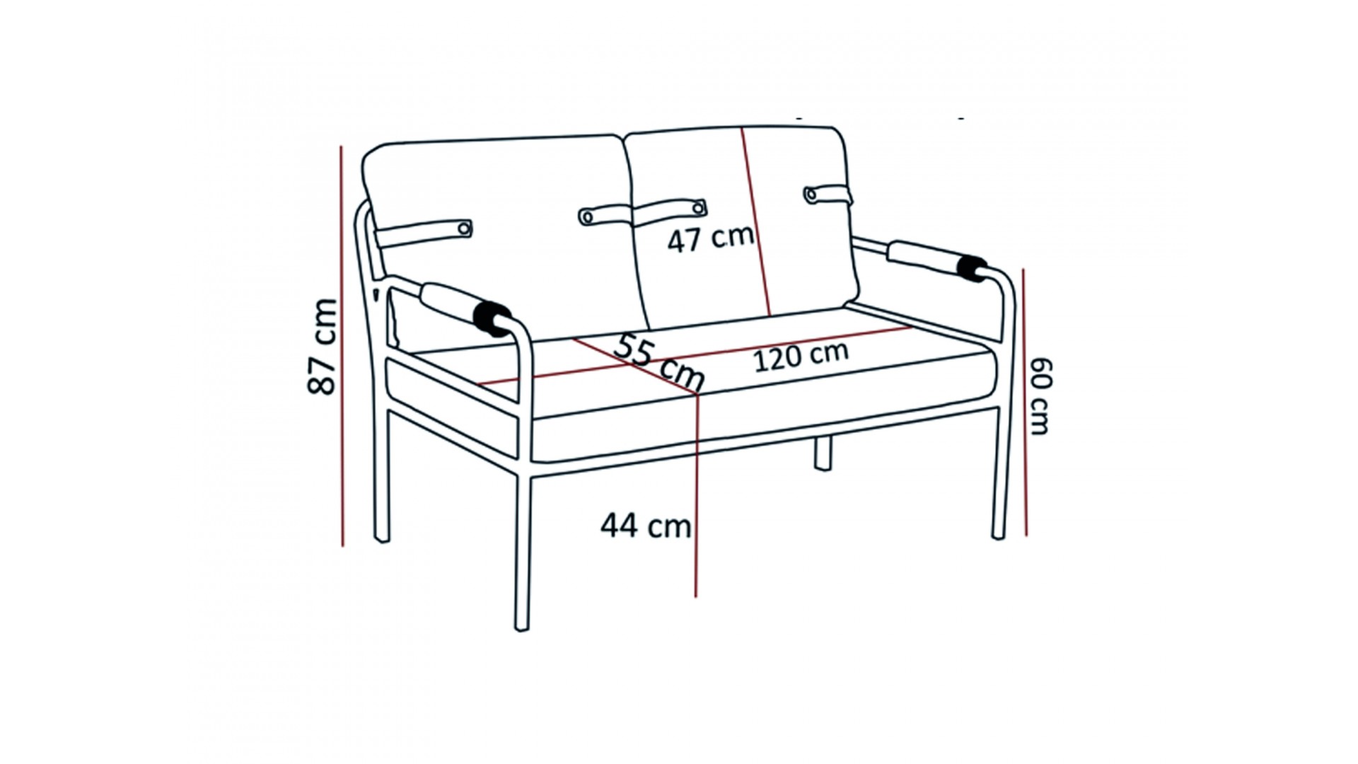 Armens Linda Balkon,Bahçe Mobilyası,Cafe,Metal İkili Koltuk Füme