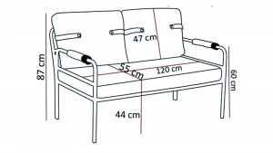 Armens Linda Balkon,Bahçe Mobilyası,Cafe,Metal İkili Koltuk Füme