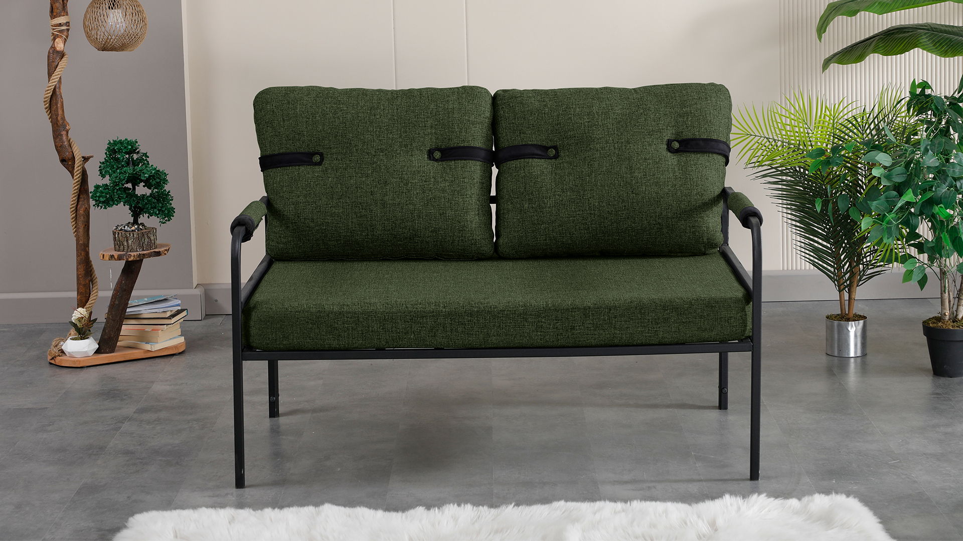 Armens Linda Balkon,Bahçe Mobilyası,Cafe,Metal İkili Koltuk Yeşil