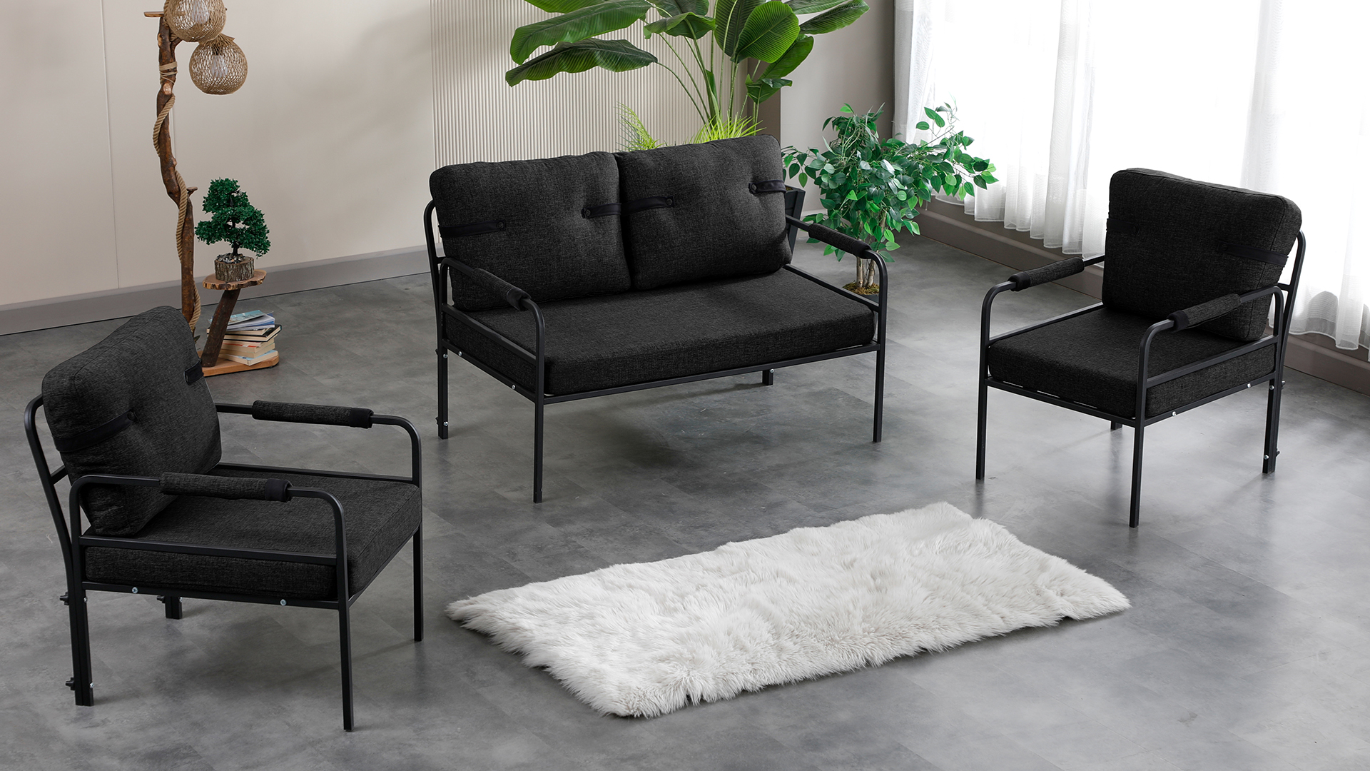 Armens Linda Balkon,Bahçe Mobilyası,Cafe,Metal Koltuk Takımı 1 ikili 2 Tekli Füme