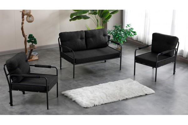 Linda Balkon, Bahçe Mobilyası, Cafe, Metal Koltuk Takımı 1 ikili 2 Tekli Füme