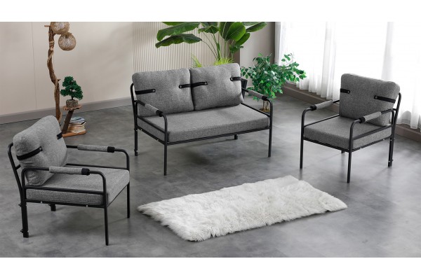 Linda Balkon, Bahçe Mobilyası, Cafe, Metal Koltuk Takımı 1 ikili 2 Tekli Gri