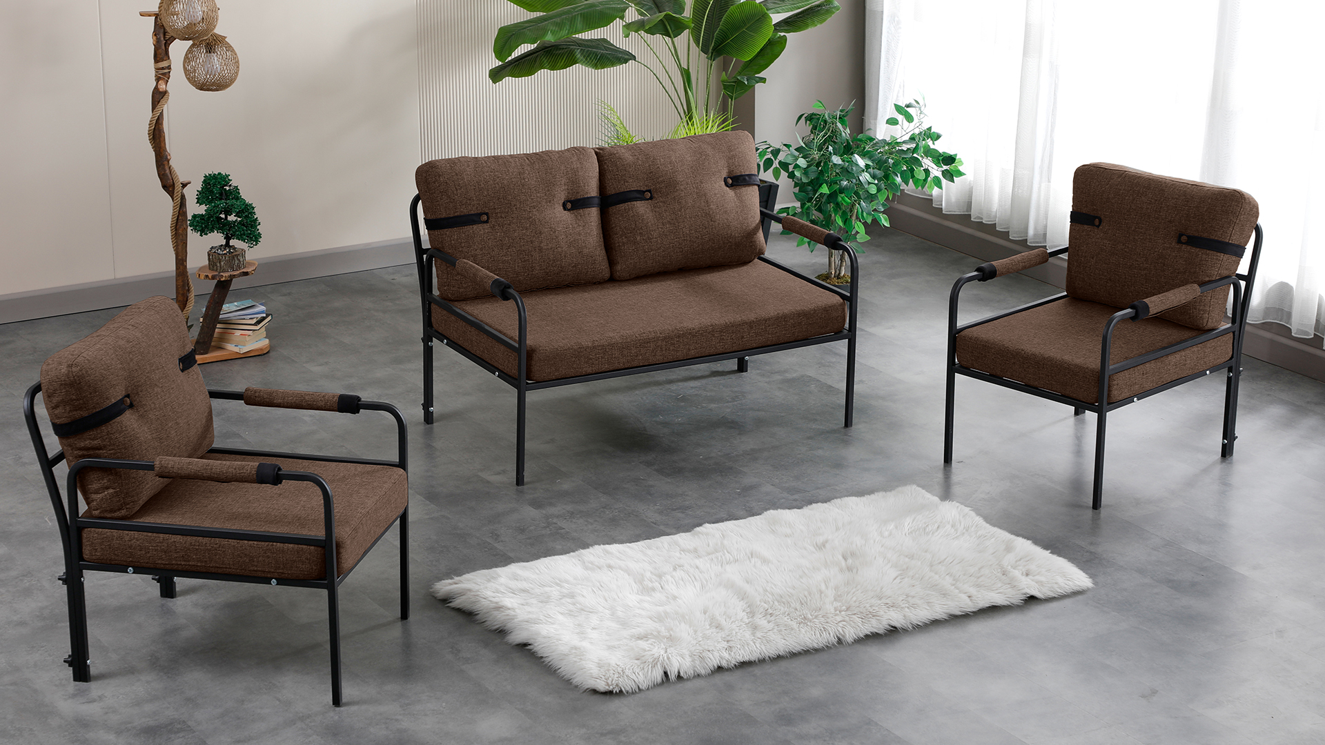 Armens Linda Balkon,Bahçe Mobilyası,Cafe,Metal Koltuk Takımı 1 ikili 2 Tekli Kahve