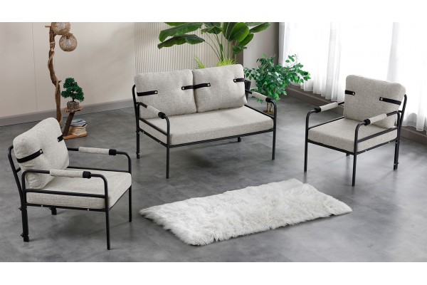 Linda Balkon, Bahçe Mobilyası, Cafe, Metal Koltuk Takımı 1 ikili 2 Tekli Krem