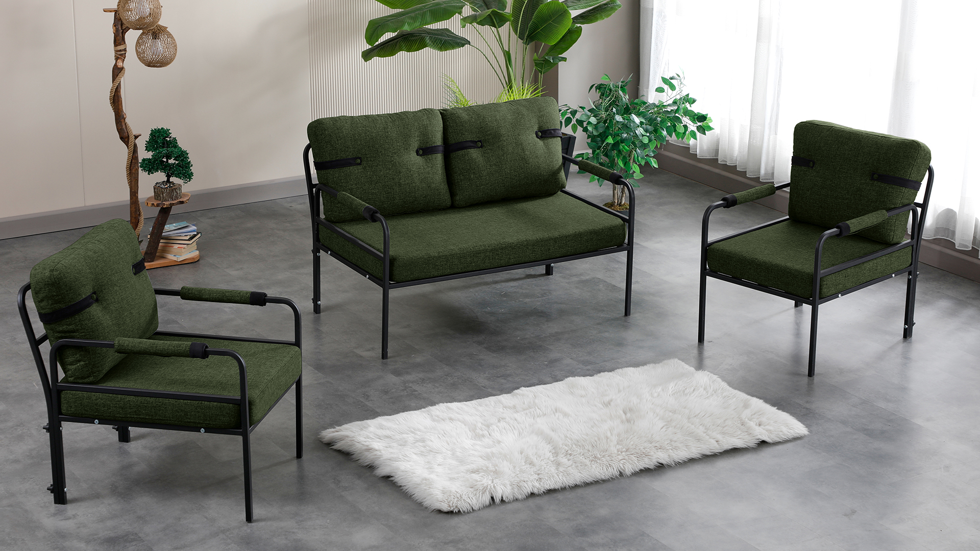 Armens Linda Balkon,Bahçe Mobilyası,Cafe,Metal Koltuk Takımı 1 ikili 2 Tekli Yeşil