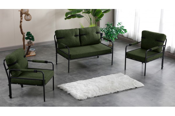 Linda Balkon, Bahçe Mobilyası, Cafe, Metal Koltuk Takımı 1 ikili 2 Tekli Yeşil