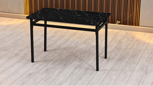Melody 70x110 cm Dikdörtgen Mutfak Yemek Masası Siyah Metal Ayaklı Modern Siyah Mermer Desen Masa