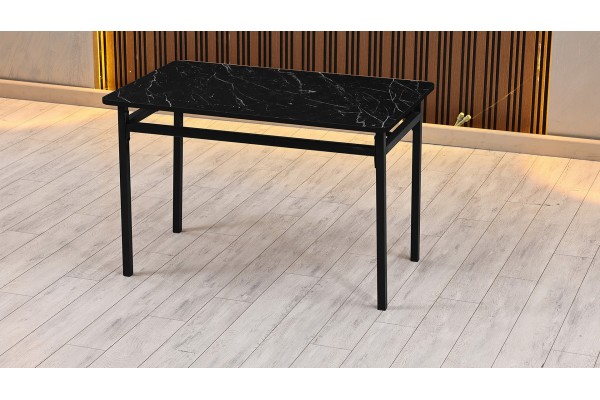 Melody 70x110 cm Dikdörtgen Mutfak Yemek Masası Siyah Metal Ayaklı Modern Siyah Mermer Desen Masa