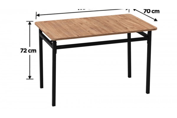 Melody 70x110 cm Dikdörtgen Mutfak Yemek Masası Siyah Metal Ayaklı Modern Ceviz Masa