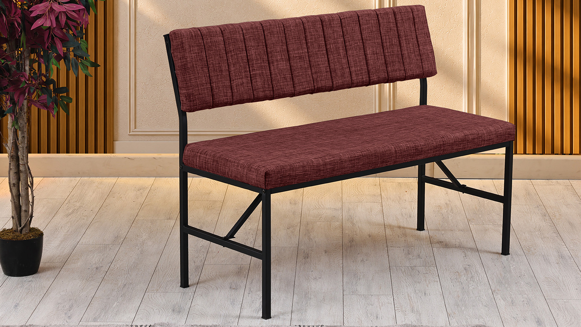 Melody 110x155 Mutfak Köşe Bench Bank Masa Takımı 2 Adet Ayrılabilir İkili Bench 70x110 Ceviz Bordo