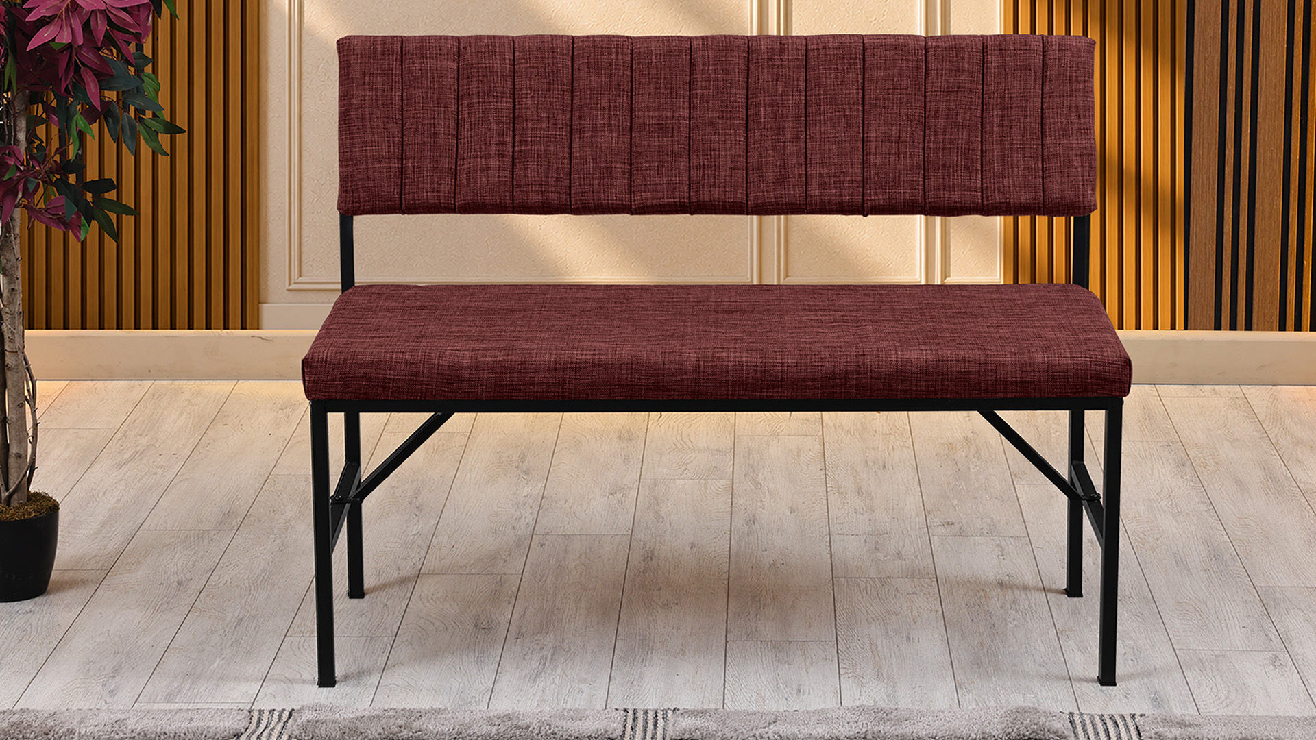 Melody 110x155 Mutfak Köşe Bench Bank Masa Takımı 2 Adet Ayrılabilir İkili Bench 70x110 Ceviz Bordo