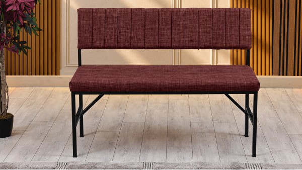 Melody Keten Kumaşlı Metal Mutfak Bankı – 110 cm Yemek Masası Bench Bordo