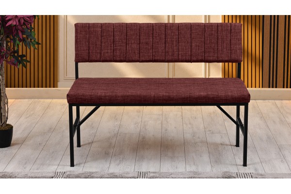 Melody Keten Kumaşlı Metal Mutfak Bankı – 110 cm Yemek Masası Bench Bordo