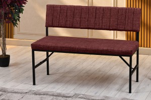 Melody Keten Kumaşlı Metal Mutfak Bankı – 110 cm Yemek Masası Bench Bordo