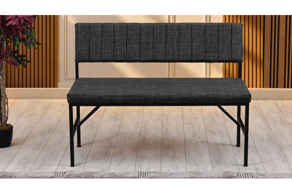 Melody Keten Kumaşlı Metal Mutfak Bankı – 110 cm Yemek Masası Bench Antrasit