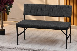 Melody Keten Kumaşlı Metal Mutfak Bankı – 110 cm Yemek Masası Bench Antrasit