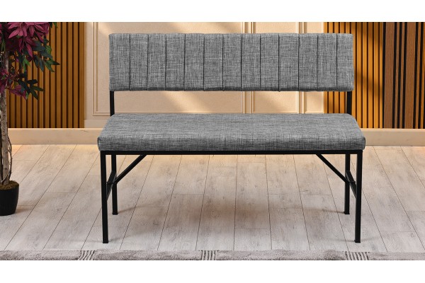 Melody Keten Kumaşlı Metal Mutfak Bankı – 110 cm Yemek Masası Bench Gri