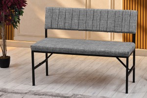 Melody Keten Kumaşlı Metal Mutfak Bankı – 110 cm Yemek Masası Bench Gri
