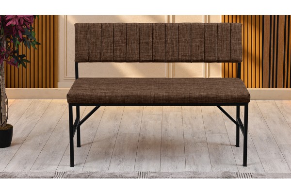 Melody Keten Kumaşlı Metal Mutfak Bankı – 110 cm Yemek Masası Bench Kahve