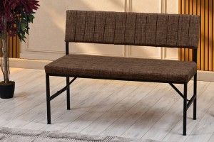 Melody Keten Kumaşlı Metal Mutfak Bankı – 110 cm Yemek Masası Bench Kahve