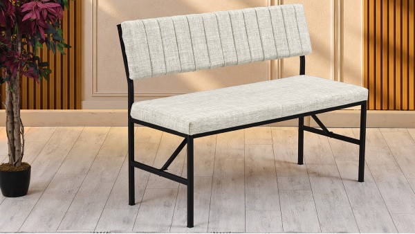Melody Keten Kumaşlı Metal Mutfak Bankı – 110 cm Yemek Masası Bench Krem
