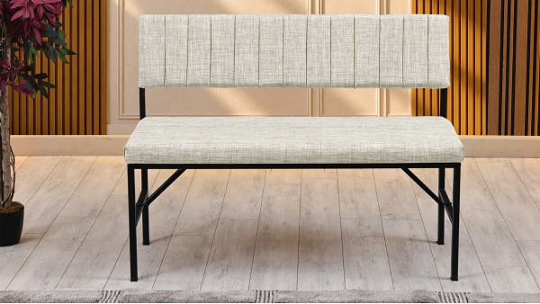 Melody Keten Kumaşlı Metal Mutfak Bankı – 110 cm Yemek Masası Bench Krem