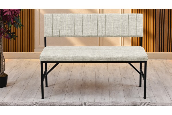 Melody Keten Kumaşlı Metal Mutfak Bankı – 110 cm Yemek Masası Bench Krem