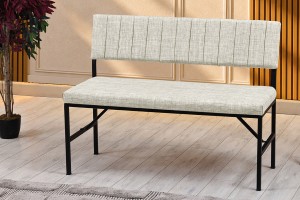 Melody Keten Kumaşlı Metal Mutfak Bankı – 110 cm Yemek Masası Bench Krem