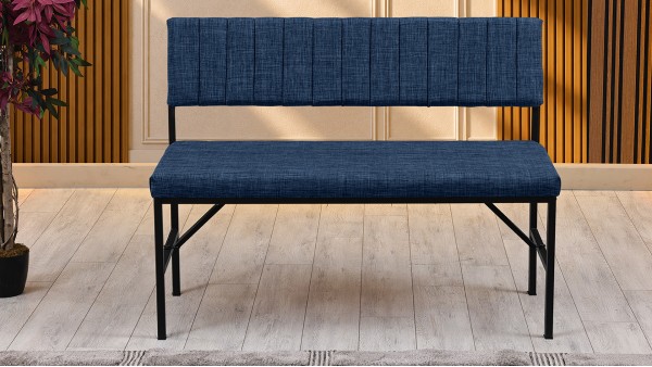 Melody Keten Kumaşlı Metal Mutfak Bankı – 110 cm Yemek Masası Bench Lacivert